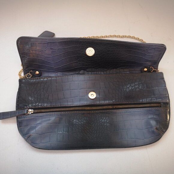 Aldo Ladies Navy Reptile Pattern Chain Strap Crossbody or Clutch Purse - Picture 4 of 11